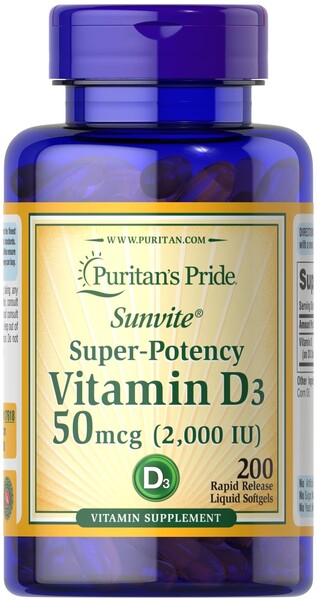 Super-Potency Vitamin D3, 50mcg - 200 softgels - Puritan's Pride - Vaistine1.lt - WestPharmacy.eu