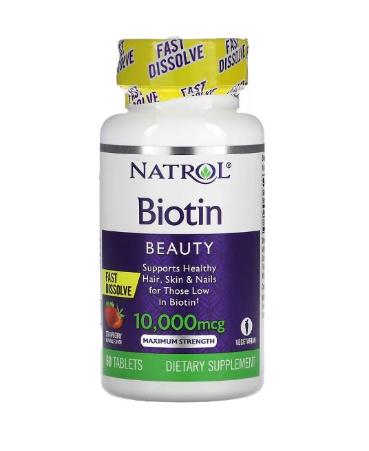 Biotin Fast Dissolve, 10000mcg (Strawberry) - 60 tabs - Natrol - Vaistine1.lt - WestPharmacy.eu