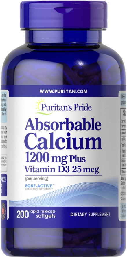 Absorbable Calcium + Vitamin D3 - 200 softgels - Puritan's Pride - WestPharmacy.nl - Minerals