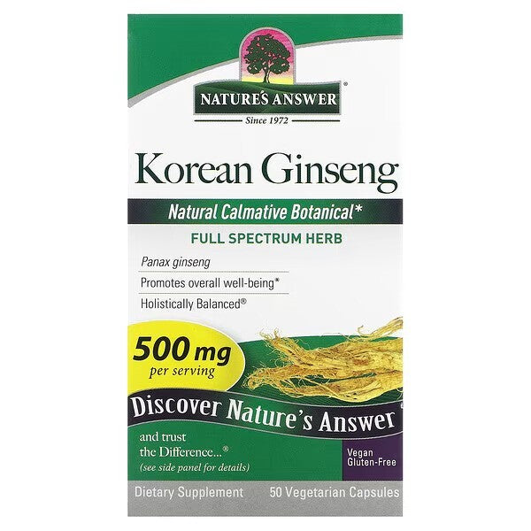 Korean Ginseng, 500mg - 50 vcaps - Nature's Answer - WestPharmacy.nl - Cognitive Support