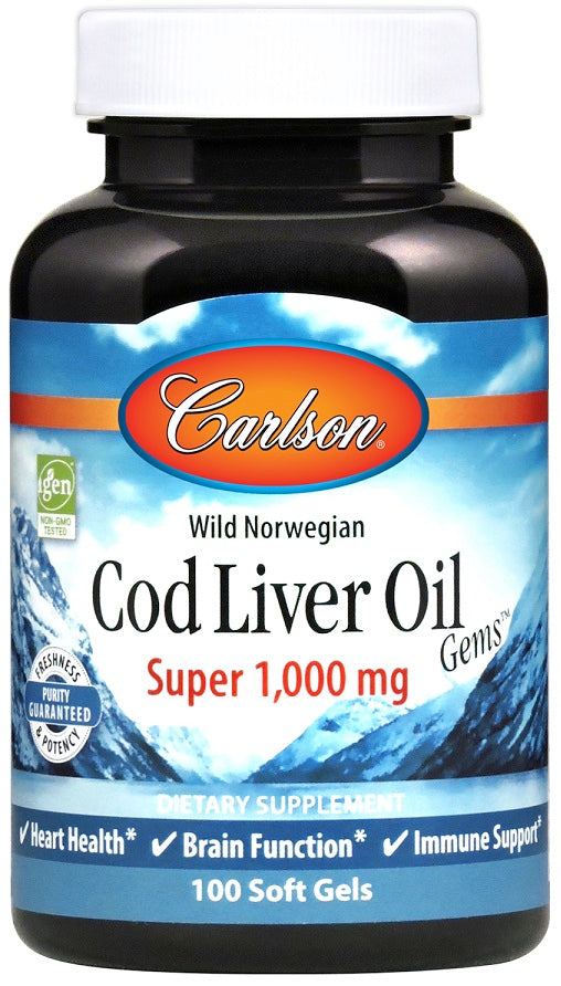Wild Norwegian Cod Liver Oil Gems, 1000mg - 100 softgels - Carlson Labs - WestPharmacy.nl - Fish Oil