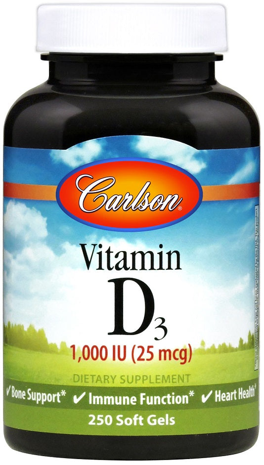 Vitamin D3, 1000 IU - 250 softgels - Carlson Labs - WestPharmacy.nl - Vitamins