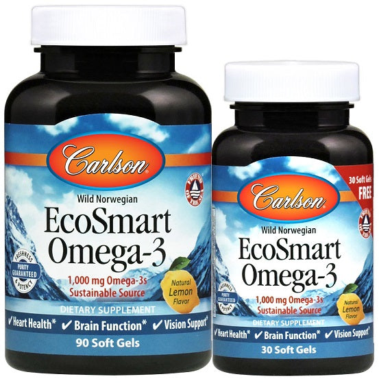 Smart Omega-3, 1000mg Natural Lemon - 90 + 30 softgels - Carlson Labs - Vaistine1.lt - WestPharmacy.eu
