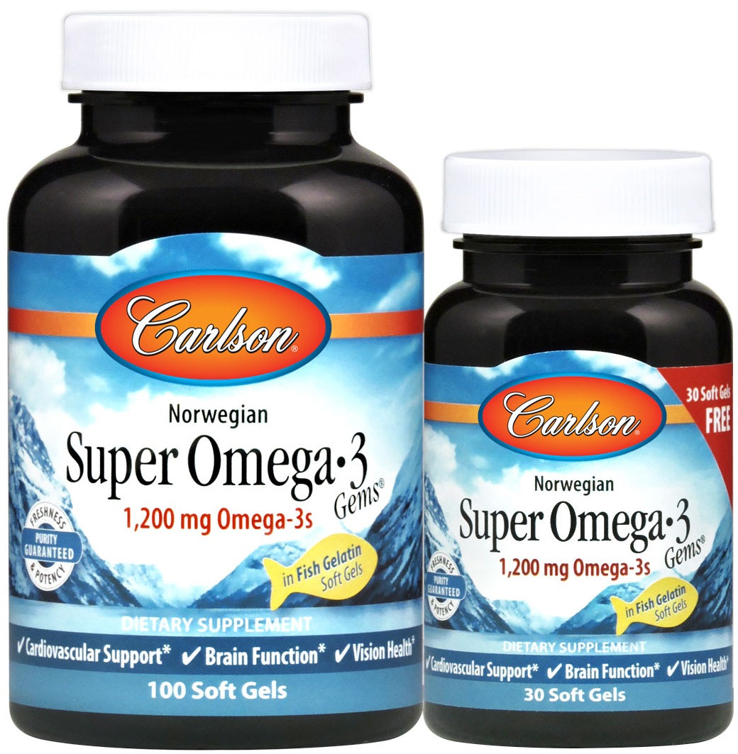 Norwegian Super Omega-3 Gems, 1200mg - 100 + 30 softgels - Carlson Labs - Vaistine1.lt - WestPharmacy.eu