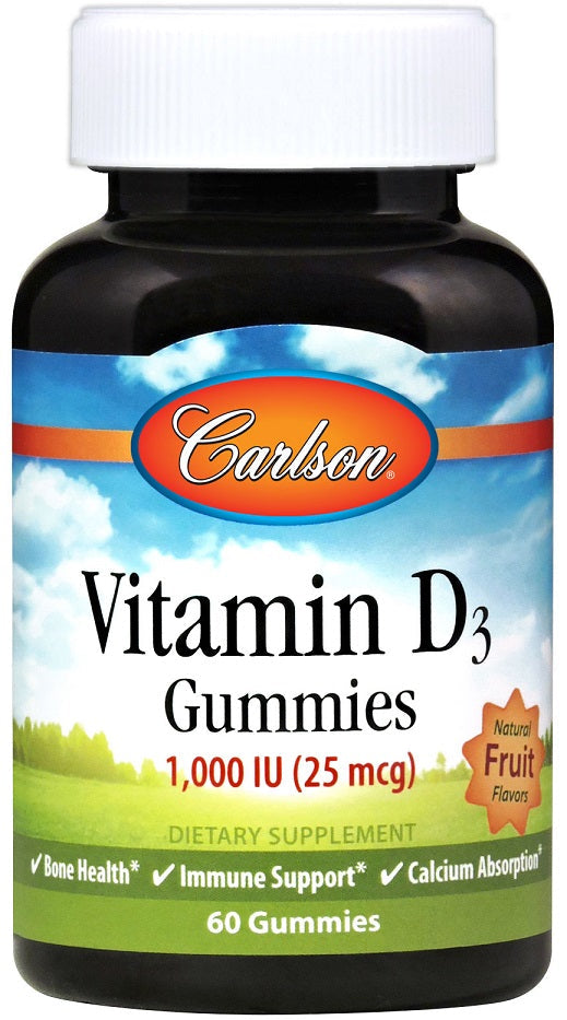 Vitamin D3 Gummies, 1000 IU Natural Fruit - 60 gummies - Carlson Labs - WestPharmacy.nl - Vitamins