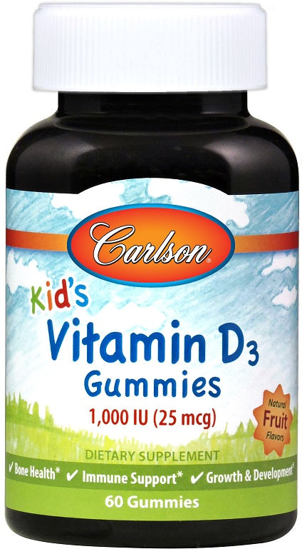 Kid's Vitamin D3 Gummies, 1000 IU Natural Fruit - 60 gummies - Carlson Labs - WestPharmacy.nl - Vitamins