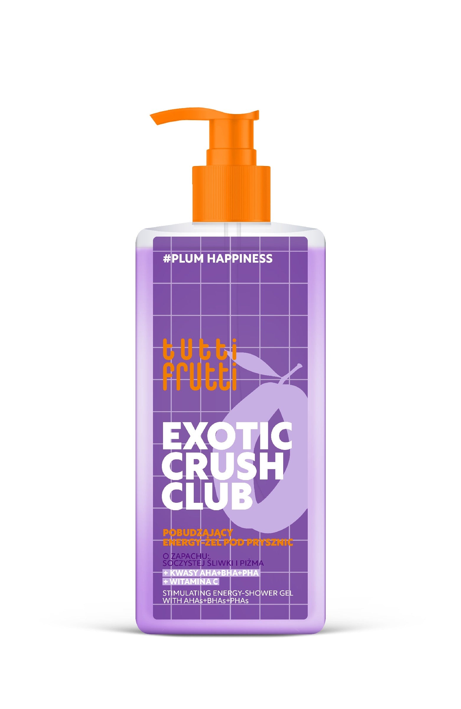 TUTTI FRUTTI #PlumHappiness Energizuojantis dušo gelis Juodoji slyva + AHA+BHA+PHA rūgštys 400 ml | Vaistine1.lt | WestPharmacy.eu