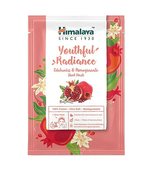 Youthful Radiance Edelweiss & Pomegranate Sheet Mask - 30 ml - Himalaya | Vaistine1.lt | WestPharmacy.eu
