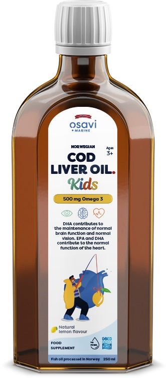 Norwegian Cod Liver Oil Kids, 500mg Omega 3 (Lemon) - 250 ml - Osavi | WestPharmacy.nl - Fish Oil