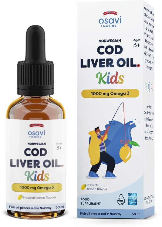 Norwegian Cod Liver Oil Kids, 1000mg Omega 3 (Lemon) - 50 ml - Osavi | WestPharmacy.nl - Fish Oil
