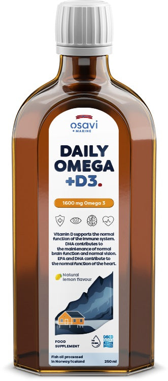 Daily Omega + D3, 1600mg Omega 3 (Natural Lemon) - 250 ml - Osavi | WestPharmacy.nl - Fish Oil