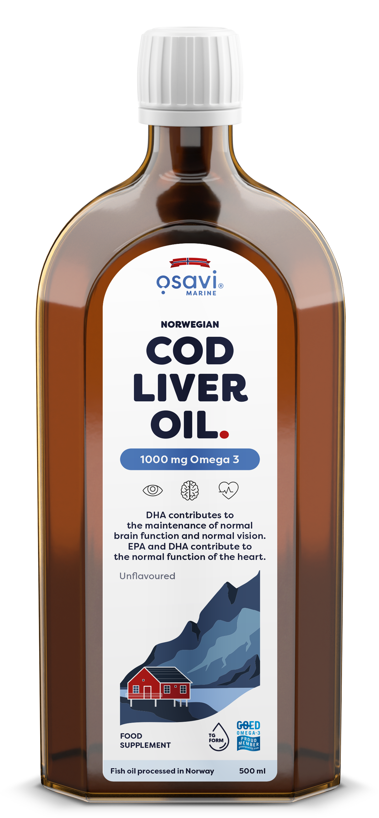 Norwegian Cod Liver Oil, 1000mg Omega 3 (Unflavoured) - 500 ml - Osavi | WestPharmacy.nl - Fish Oil
