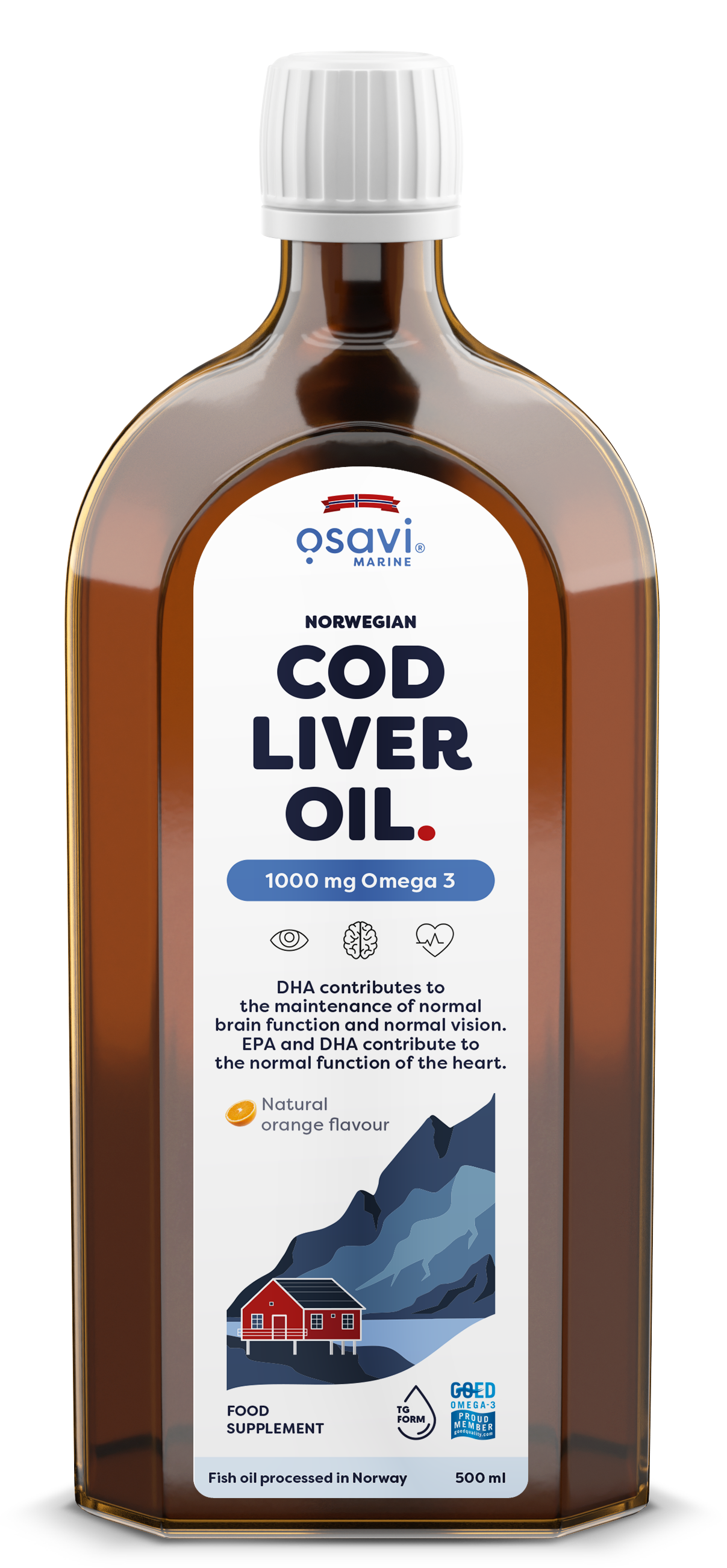 Norwegian Cod Liver Oil, 1000mg Omega 3 (Orange) - 500 ml - Osavi | WestPharmacy.nl - Fish Oil