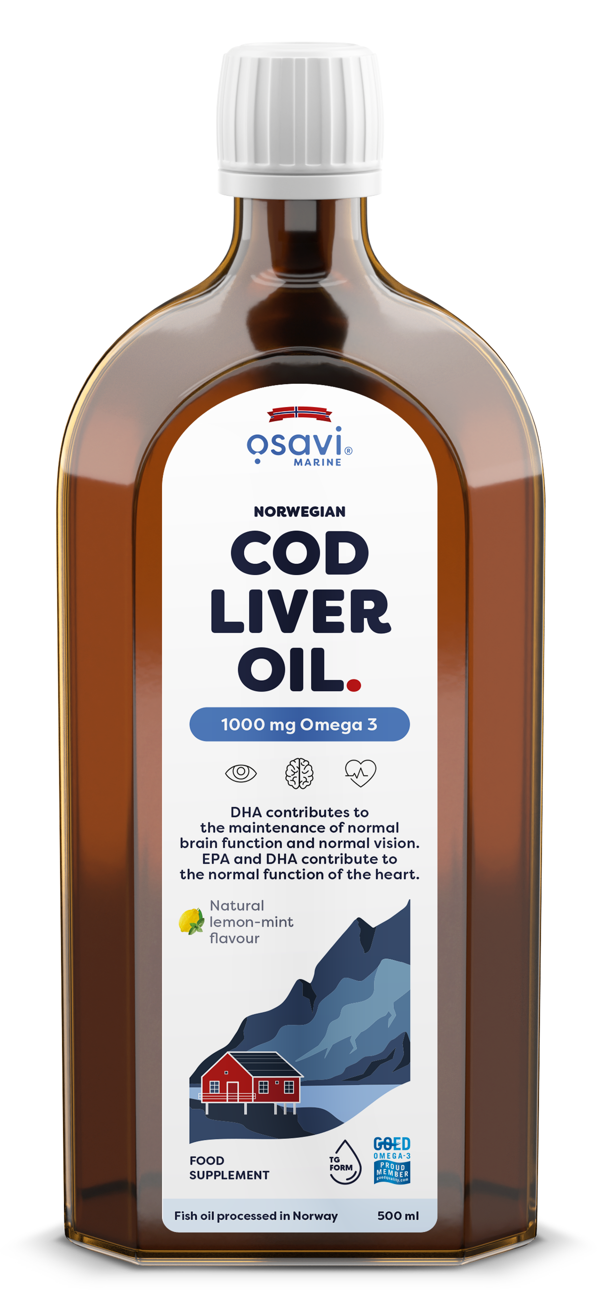 Norwegian Cod Liver Oil, 1000mg Omega 3 (Lemon-Mint) - 500 ml - Osavi | WestPharmacy.nl - Fish Oil