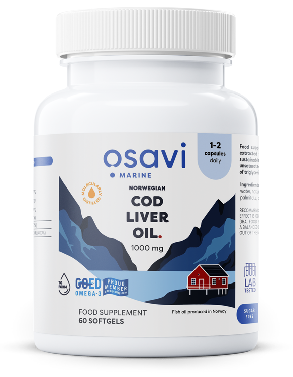 Norwegian Cod Liver Oil Softgels, 1000mg (Lemon) - 60 softgels - Osavi | WestPharmacy.nl - Fish Oil