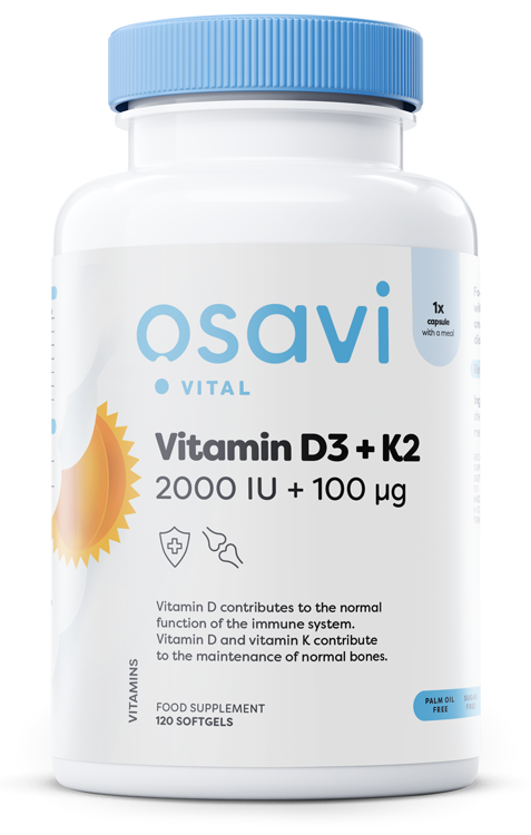 Vitamin D3 + K2, 2000IU + 100mcg - 120 softgels - Osavi | WestPharmacy.nl - Vitamins