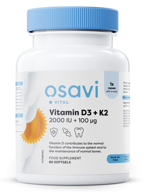 Vitamin D3 + K2, 2000IU + 100mcg - 60 softgels - Osavi | WestPharmacy.nl - Vitamins