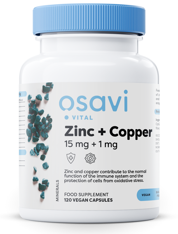 Zinc + Copper, 15mg + 1mg - 120 vegan caps - Osavi | WestPharmacy.nl - Minerals
