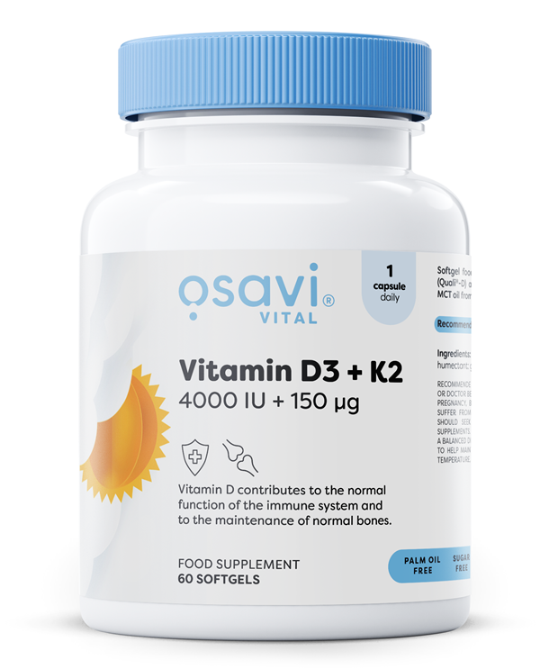 Vitamin D3 + K2, 4000IU + 150mcg - 60 softgels - Osavi | WestPharmacy.nl - Vitamins