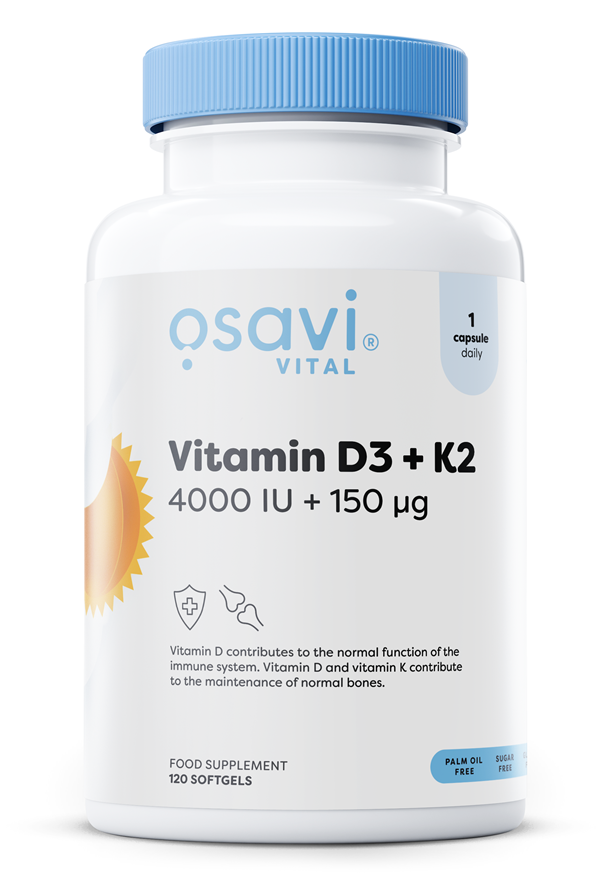Vitamin D3 + K2, 4000IU + 150mcg - 120 softgels - Osavi | WestPharmacy.nl - Vitamins