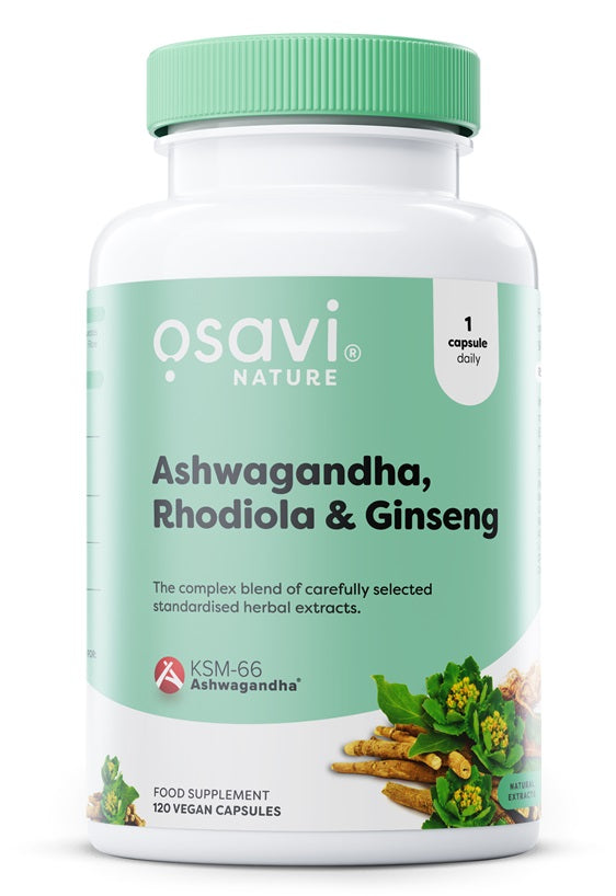Ashwagandha + Rhodiola & Ginseng - 120 vegan capsules - Osavi | Vaistine1.lt | WestPharmacy.eu