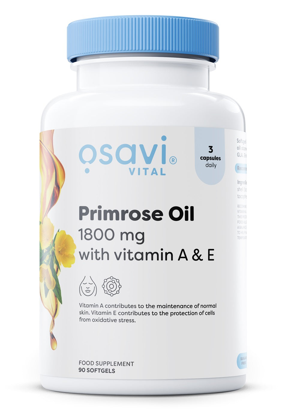 Primrose Oil with Vitamin A & E, 1800mg - 90 softgels - Osavi | WestPharmacy.nl - Women's Health