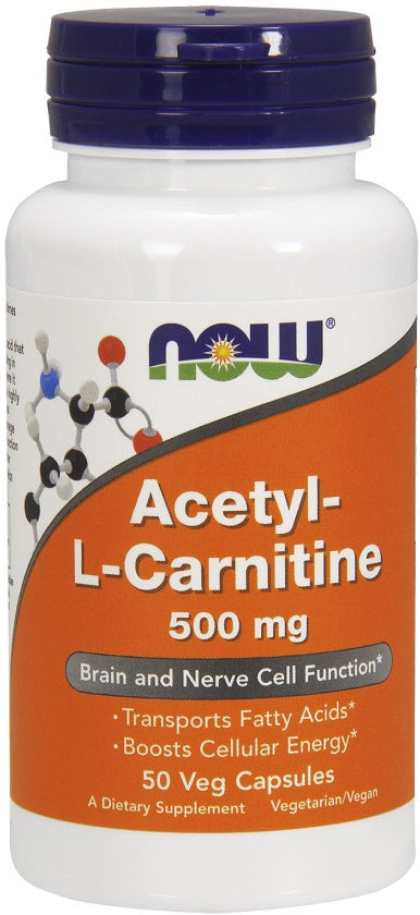 Acetyl-L-Carnitine, 500mg - 50 vcaps - NOW Foods | WestPharmacy.nl - Amino Acids and BCAAs