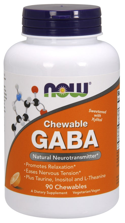 GABA Chewable with Taurine, Inositol and L-Theanine - 90 chewables - NOW Foods | WestPharmacy.nl - Stress Support