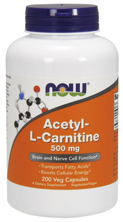 Acetyl-L-Carnitine, 500mg - 200 vcaps - NOW Foods | WestPharmacy.nl - Amino Acids and BCAAs