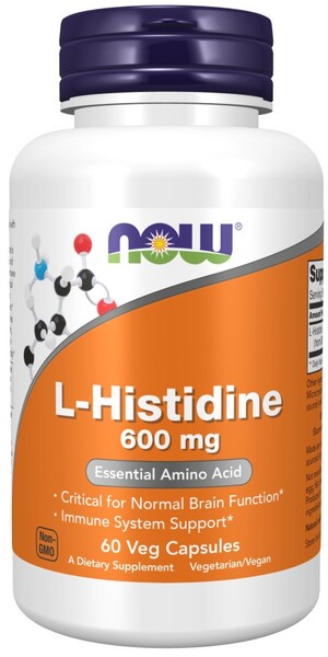 L-Histidine, 600mg - 60 vcaps - NOW Foods | WestPharmacy.nl - Amino Acids and BCAAs