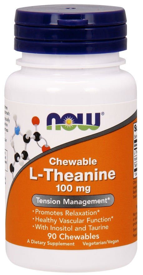 L-Theanine with Inositol and Taurine, 100mg - 90 chewables - NOW Foods | WestPharmacy.nl - Cardiovascular Health