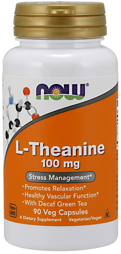 L-Theanine with Decaf Green Tea, 100mg - 90 vcaps - NOW Foods | WestPharmacy.nl - Stress Support