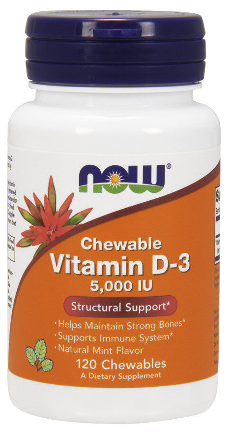 Vitamin D-3, 5000 IU (Chewable) - 120 chewables - NOW Foods | Vaistine1.lt | WestPharmacy.eu