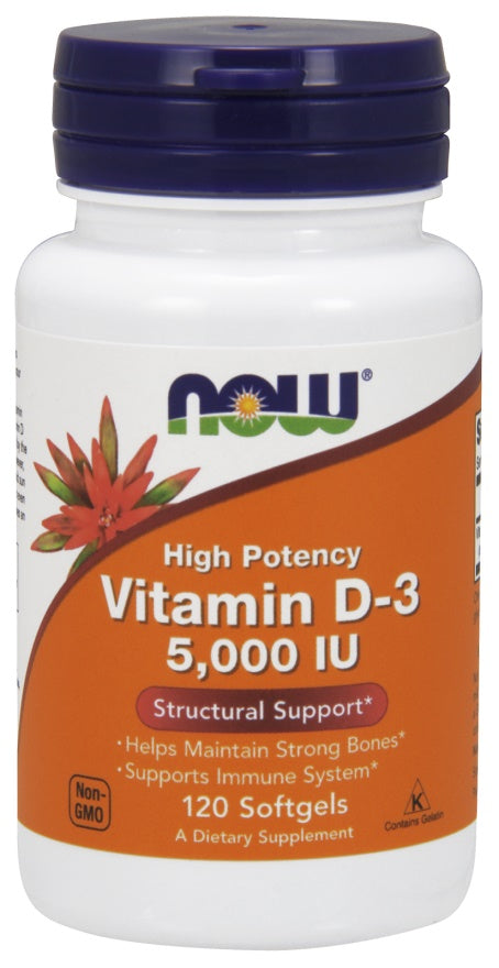 Vitamin D-3, 5000 IU - 120 softgels - NOW Foods | WestPharmacy.nl - Vitamins