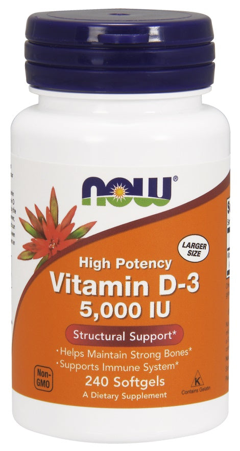 Vitamin D-3, 5000 IU - 240 softgels - NOW Foods | WestPharmacy.nl - Vitamins