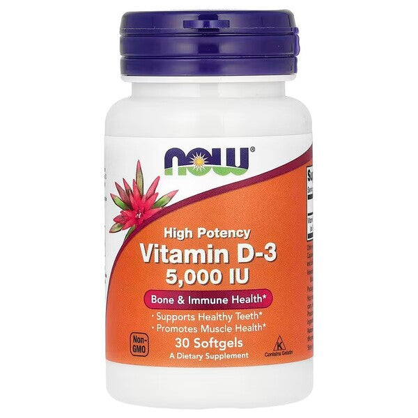 Vitamin D-3, 5000 IU - 30 softgels - NOW Foods | WestPharmacy.nl - Vitamins