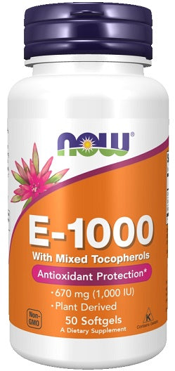Vitamin E-1000 - Natural (Mixed Tocopherols) - 50 softgels - NOW Foods | WestPharmacy.nl - Vitamins