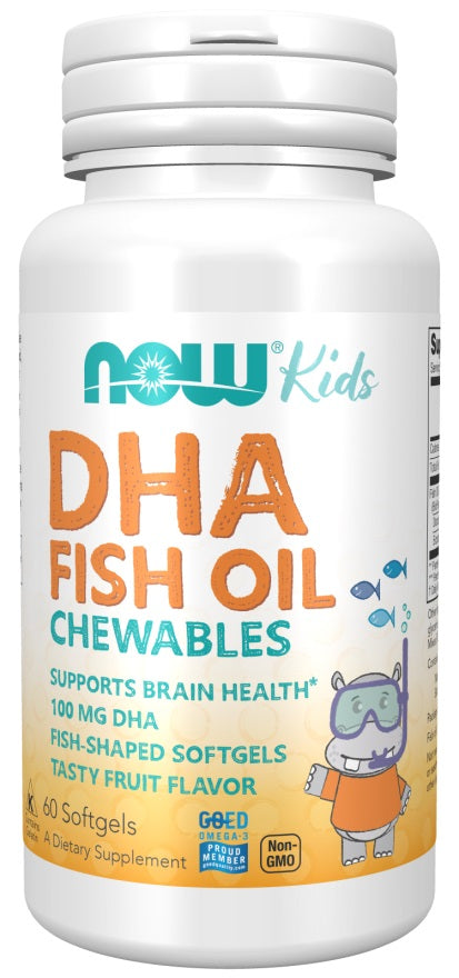 DHA Kids Fish Oil Chewables, 100mg - 60 softgels - NOW Foods | WestPharmacy.nl - Fish Oil