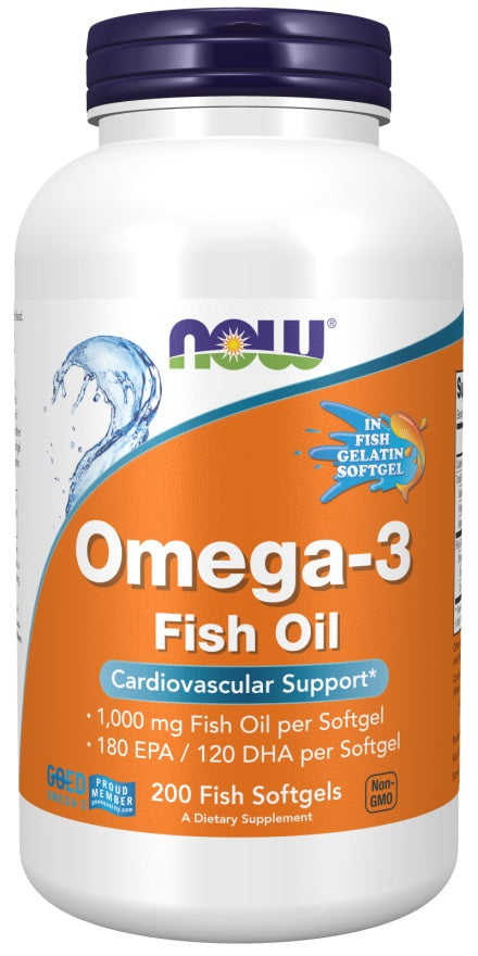 Omega-3 Fish Oil, Molecularly Distilled - 200 fish softgels - NOW Foods | WestPharmacy.nl - Fish Oil
