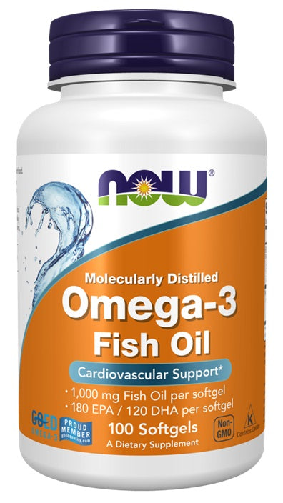 Omega-3 Fish Oil, Molecularly Distilled - 100 softgels - NOW Foods | WestPharmacy.nl - Fish Oil