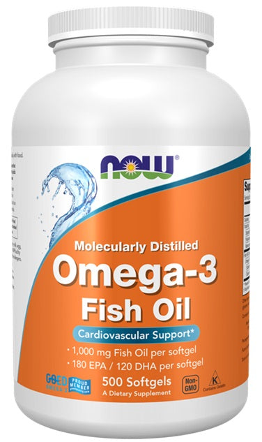 Omega-3 Fish Oil, Molecularly Distilled - 500 softgels - NOW Foods | WestPharmacy.nl - Fish Oil