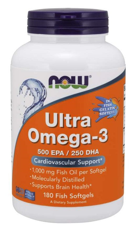 Ultra Omega-3 (In Fish Gelatin Softgels) - 180 fish softgels - NOW Foods | WestPharmacy.nl - Fish Oil