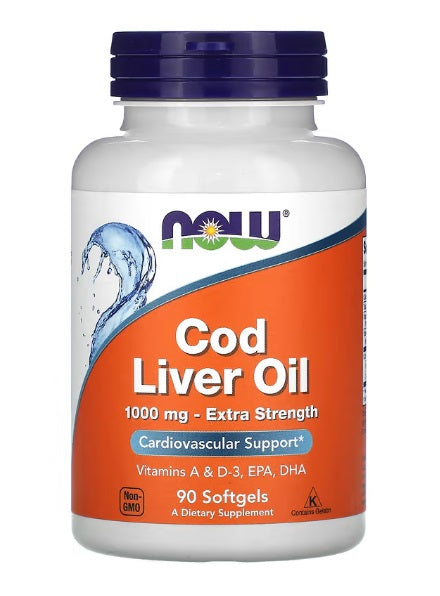 Cod Liver Oil, 1000mg Extra Strength - 90 softgels - NOW Foods | WestPharmacy.nl - Fish Oil