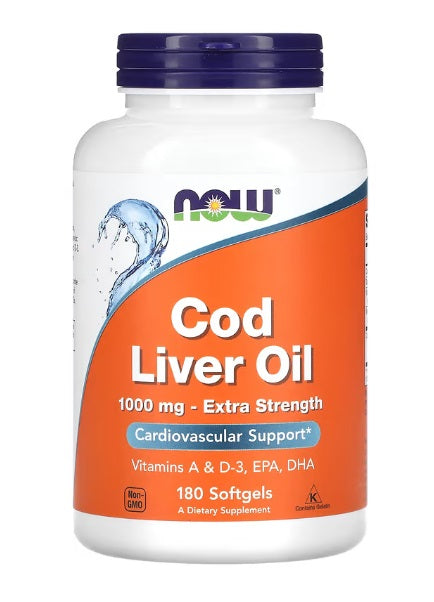 Cod Liver Oil, 1000mg Extra Strength - 180 softgels - NOW Foods | WestPharmacy.nl - Fish Oil