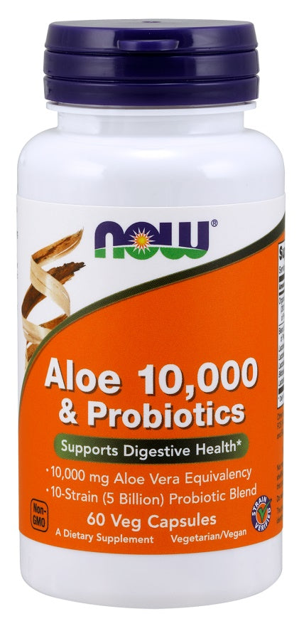 Aloe 10,000 & Probiotics - 60 vcaps - NOW Foods | WestPharmacy.nl - Probiotics