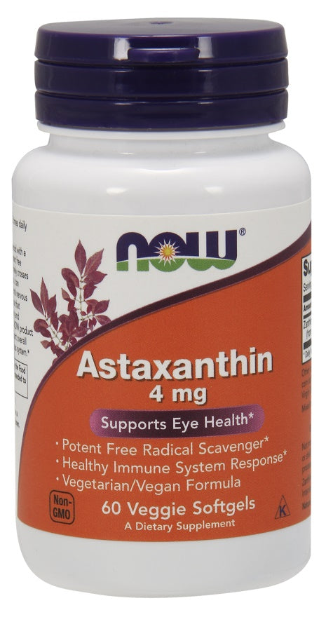 Astaxanthin, 4mg - 60 veggie softgels - NOW Foods | WestPharmacy.nl - Immune Support