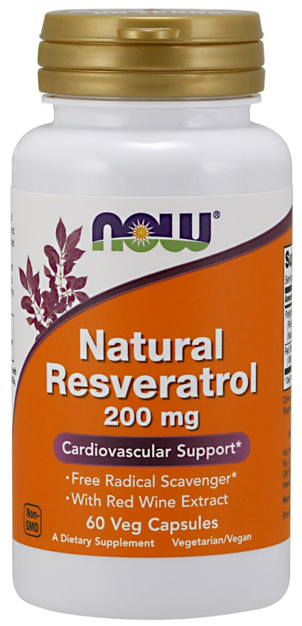 Natural Resveratrol with Red Wine Extract, 200mg - 60 vcaps - NOW Foods | WestPharmacy.nl - Cardiovascular Health