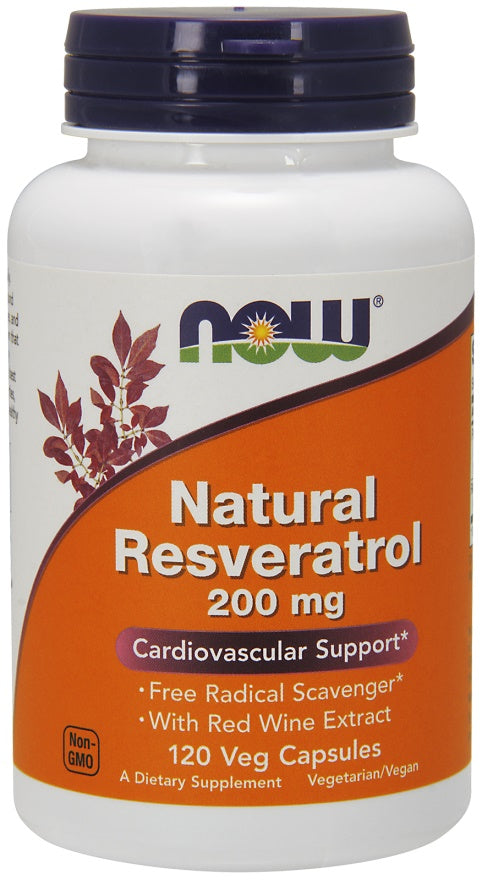 Natural Resveratrol with Red Wine Extract, 200mg - 120 vcaps - NOW Foods | WestPharmacy.nl - Cardiovascular Health