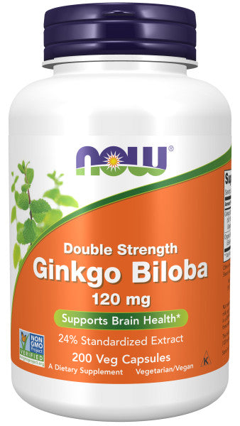 Ginkgo Biloba Double Strength, 120mg - 200 vcaps - NOW Foods | WestPharmacy.nl - Cognitive Support