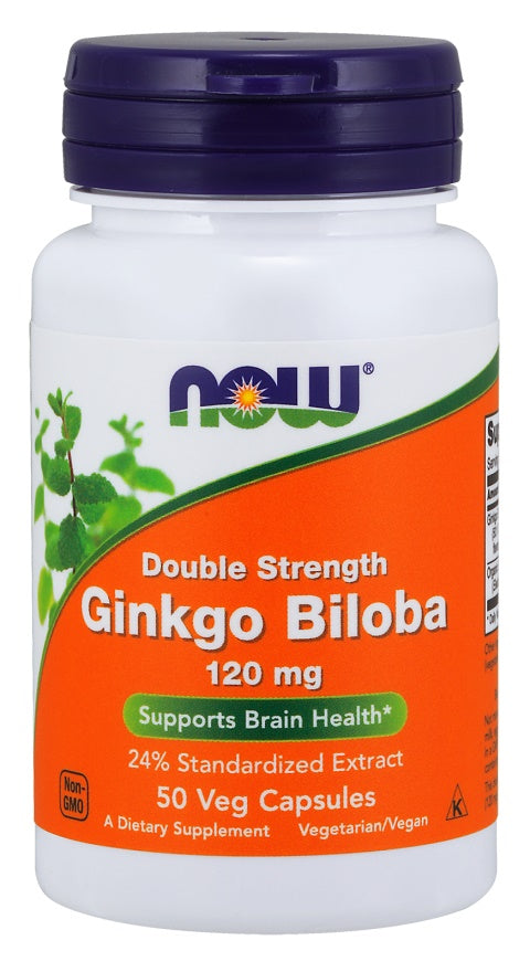 Ginkgo Biloba Double Strength, 120mg - 50 vcaps - NOW Foods | WestPharmacy.nl - Cognitive Support